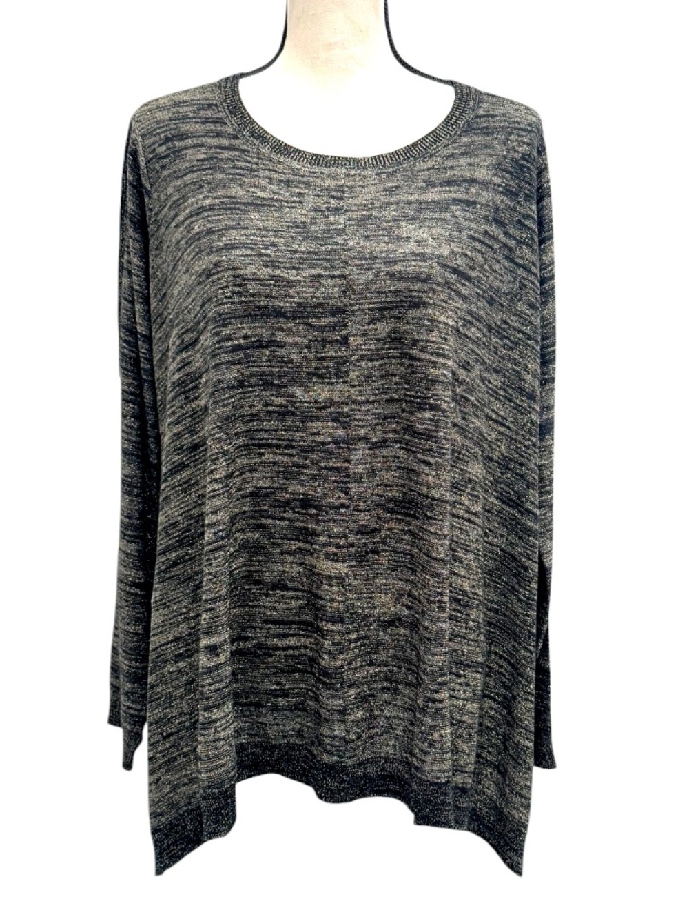 DKNY GOLD & BLACK SILK & CASHMERE SPACE DYE A LINE KNIT SWEATER W ARM CUTOUTS